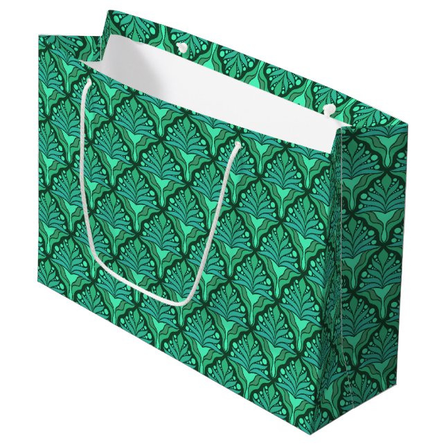 Mint-green tones Art Nouveau geometric pattern Large Gift Bag (Front Angled)