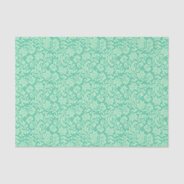 Mint-Green Tones Floral Damasks Pattern Tissue Paper (Front)