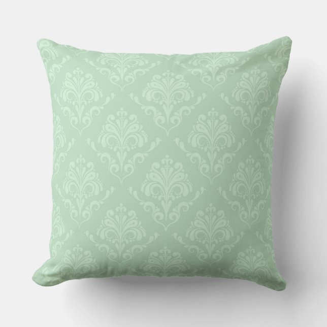 Mint Green Tones Floral Damasks Throw Pillow (Front)