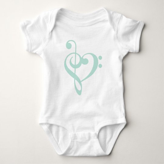 Mint Green Treble Clef & Bass Clef Heart Baby Bodysuit