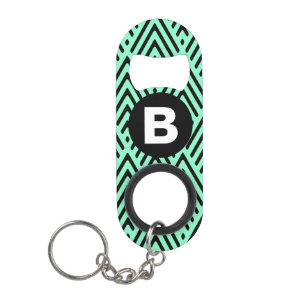 Mint Green Trendy Chevron Pattern Monogram Keychain Bottle Opener
