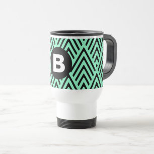 Mint Green Trendy Chevron Pattern Monogram Travel Mug