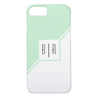 Mint green triangles, monogram modern geometric Case-Mate iPhone case