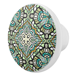 Mint Green Turquoise Hip Bohemian Bali Art Motif Ceramic Knob