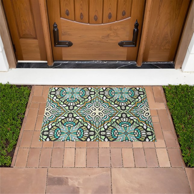 Mint Green Turquoise Hip Bohemian Bali Art Motif Doormat (Outdoor)