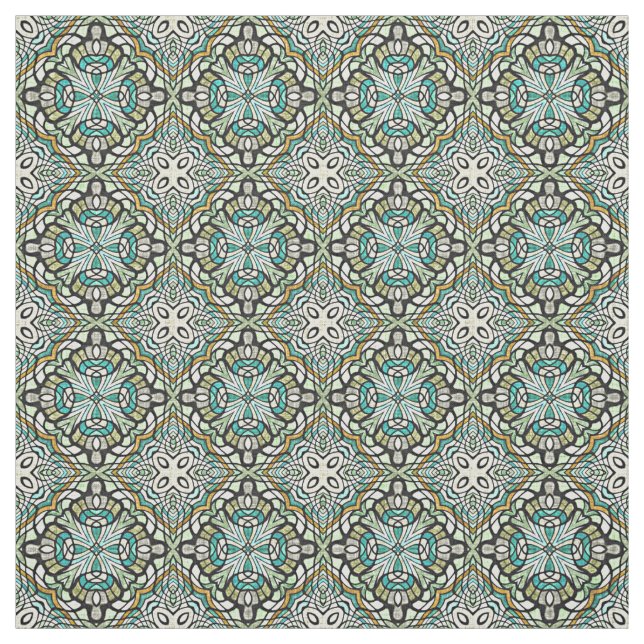 Mint Green Turquoise Morcocan Mosaic Pattern Fabric (Swatch)