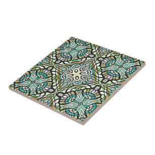 Mint Green Turquoise Retro Nouveau Deco Pattern Tile