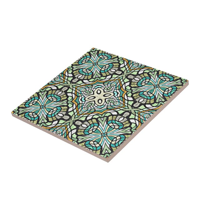 Mint Green Turquoise Retro Nouveau Deco Pattern Tile (Side)