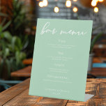 Mint Green Typography Spring Wedding Bar Menu Pedestal Sign<br><div class="desc">This soft mint green wedding bar menu pedestal sign features chic white typography for a sweet spring outdoor ceremony. Simple and elegant script on tranquil solid pastel green signs for a garden reception.</div>