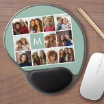 Mint Green Unique Photo Collage Custom Monogram Gel Mouse Pad<br><div class="desc">Use up to 11 square Instagram or selfie phone photos to create a unique and personal gift. Or you can keep the hipster puppy and make a trendy keepsake. If you need to adjust the pictures,  click on the customize tool to make changes.</div>