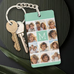 Mint Green Unique Photo Collage Custom Monogram Keychain<br><div class="desc">Use up to 11 square Instagram or selfie phone photos to create a unique and personal gift. Or you can keep the hipster puppy and make a trendy keepsake. If you need to adjust the pictures,  click on the customize tool to make changes.</div>