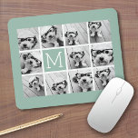 Mint Green Unique Photo Collage Custom Monogram Mouse Pad<br><div class="desc">Use up to 11 square Instagram or selfie phone photos to create a unique and personal gift. Or you can keep the hipster puppy and make a trendy keepsake. If you need to adjust the pictures,  click on the customize tool to make changes.</div>