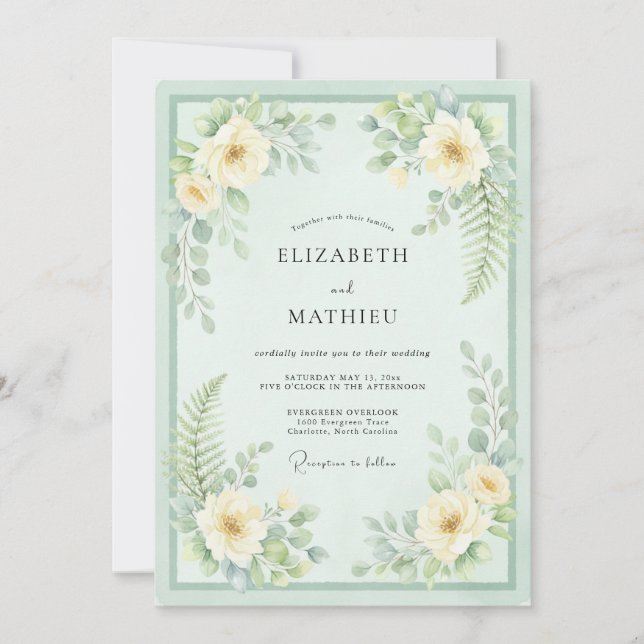 Mint Green Verdant Bloom Wedding Invitation (Front)