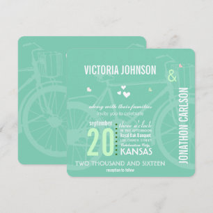 Mint Green Vintage Bicycle Typography Wedding Invitation