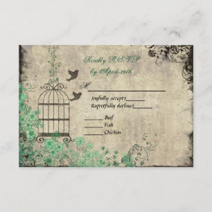 Mint Green Vintage Bird Cage Wedding R.S.V.P. Card