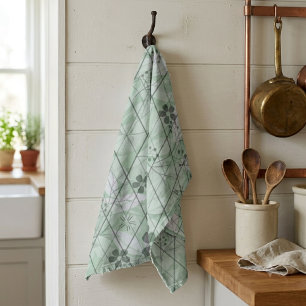 Mint Green Vintage Inspired Garden Diamond Kitchen Towel