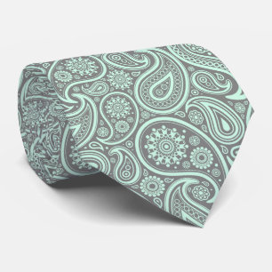 Mint-Green Vintage Paisley Custom Grey Background Tie