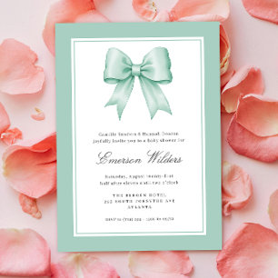 Mint Green Vintage Satin Bow Baby Boy Shower Invitation