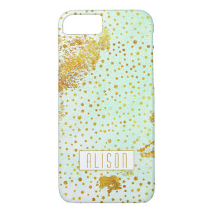 Mint green watercolor and gold foil confetti Case-Mate iPhone case