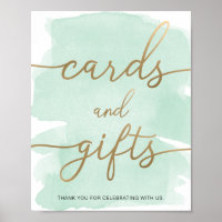 Mint Green Watercolor Gold Cards and Gifts Sign