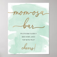 Mint Green Watercolor Gold Mom-osa Bar Sign