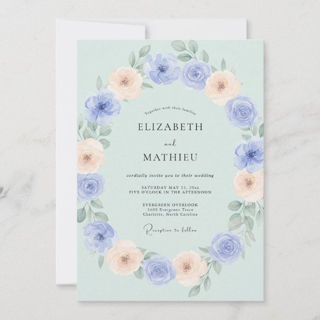 Mint Green Watercolor Spring Wedding Invitation (Front)