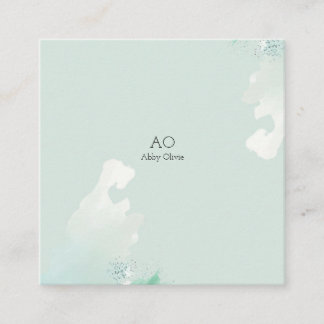 Mint green watercolor square business card