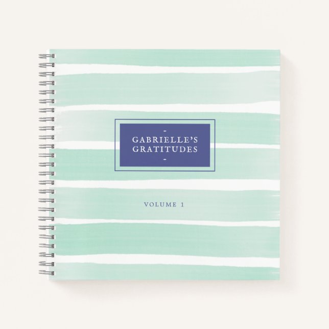 Mint Green Watercolor Stripe Custom Gratitude Notebook (Front)