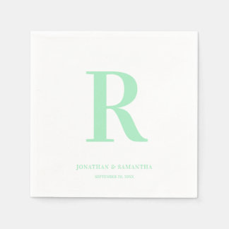 Mint Green Wedding Monogram Modern Napkin