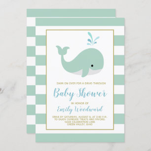 Mint Green Whale Drive-By Baby Shower Invitation