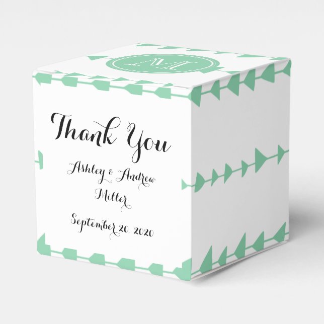 Mint Green White Aztec Arrows Monogram Favor Box (Front Side)