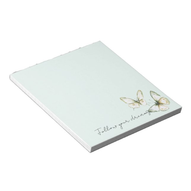 Mint Green White Butterflies Notepad (Angled)