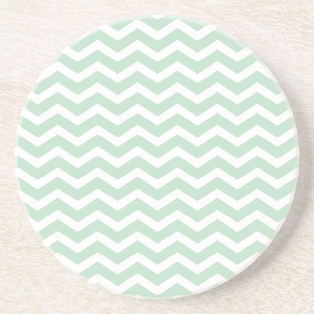 Mint Green White Chevron Pattern Coaster (Front)