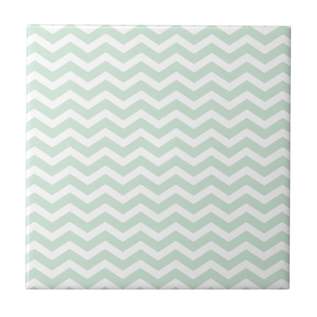 Mint Green White Chevron Pattern Tile (Front)