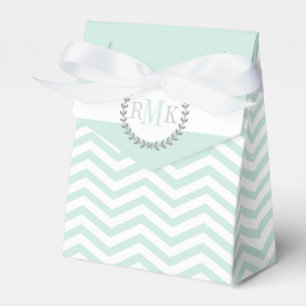 Mint green, white chevron zigzag pattern wedding favor box