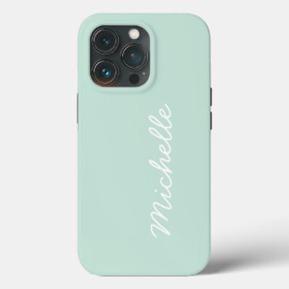 Mint Green & White Custom Cursive Name or Text iPhone 13 Pro Case