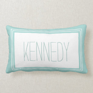 Mint Green White Custom Monogram Name Keepsake Lumbar Pillow