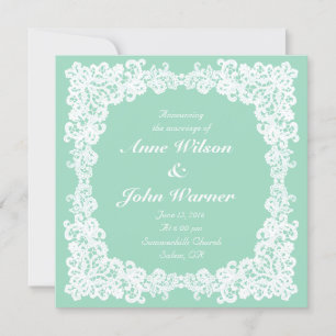 Mint green & white elegant square lace invitation