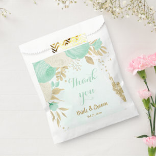 mint green & white flowers gold floral favour bag