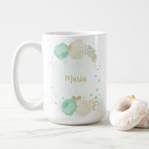 mint green white flowers gold floral wedding coffee mug