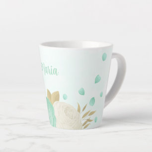 mint green white flowers gold floral wedding latte mug
