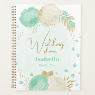 mint green white flowers gold floral wedding planner