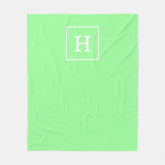 Mint Green White Framed Initial Monogram Fleece Blanket