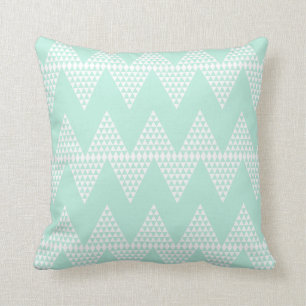 Mint Green White Geometric  Chevron Pattern Throw Pillow