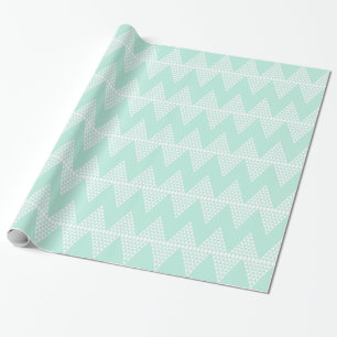 Mint Green White Geometric Chevron Pattern Wrapping Paper