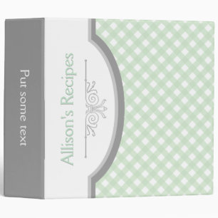 Mint green, white gingham pattern & frame recipe binder