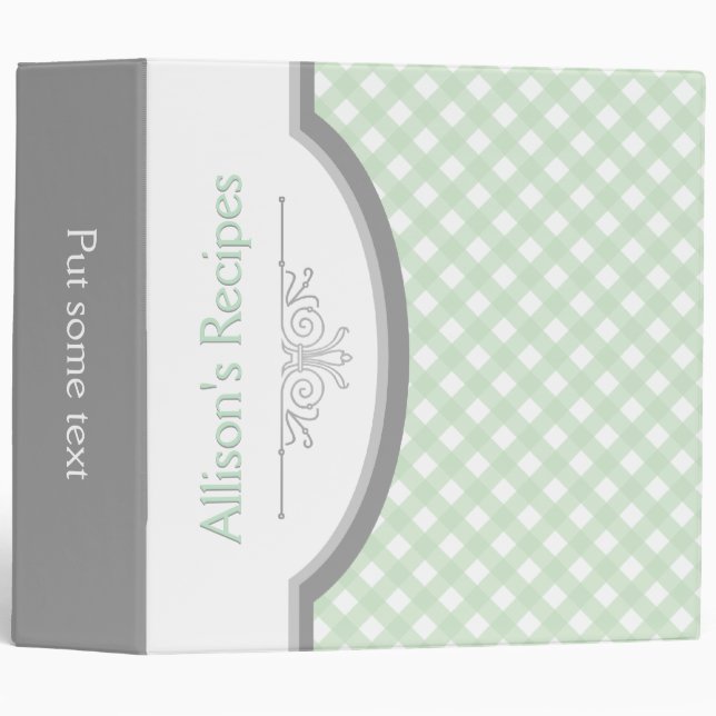 Mint green, white gingham pattern & frame recipe binder (Front/Spine)