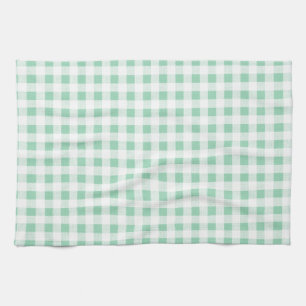 Mint Green White Gingham Pattern Kitchen Towel