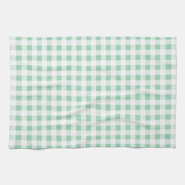 Mint Green White Gingham Pattern Kitchen Towel (Horizontal)