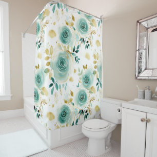 Mint Green White Gold Rose Floral